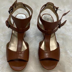 Guess Carmel Cork 4" Wedges double ankle buckle strap 10